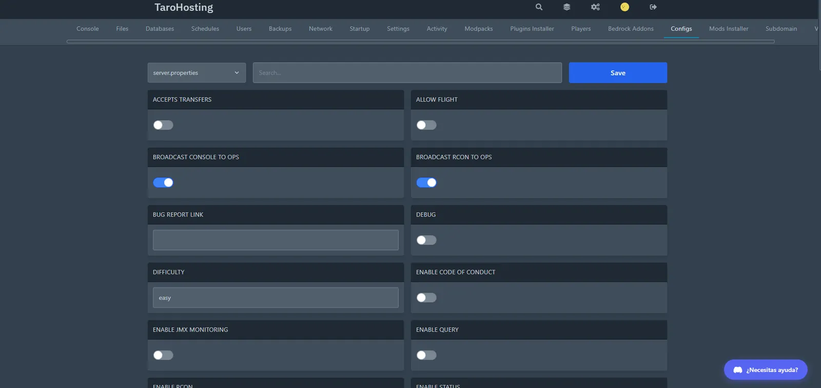 Control Panel — Settings
