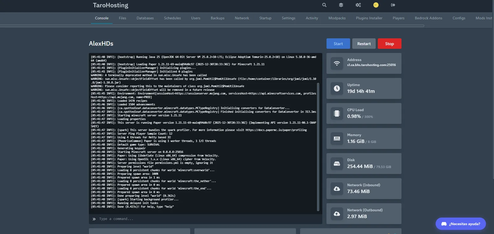 Control Panel — Console